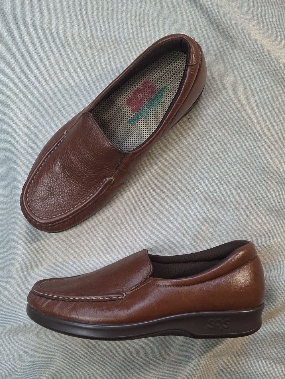 SAS Twin Slip On Brown Leather Loafers Size 6 M Comfort Shoes USA Made